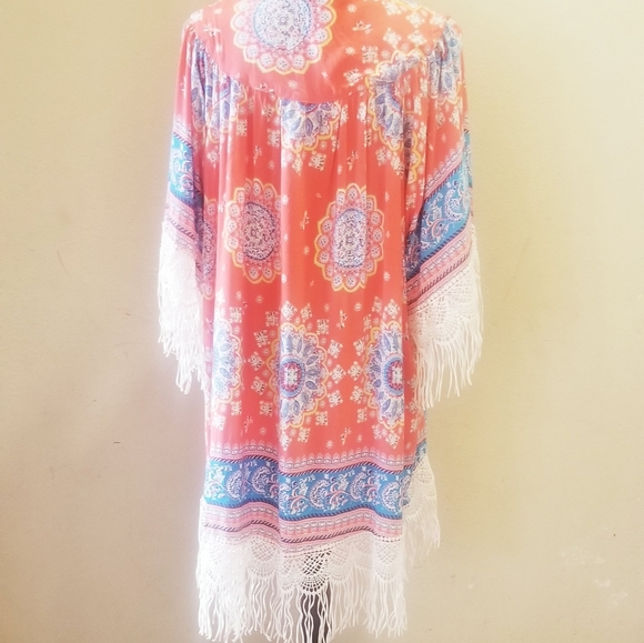 👘 Umgee Orange Fringe Kimono - Picture 2 of 5